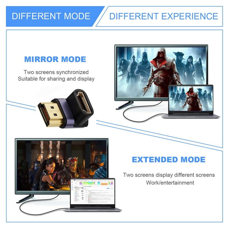 cablecc HDMI Male to HDMI 2.1 Female Vertical Down Angled