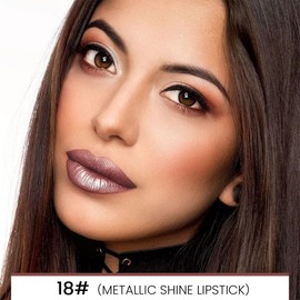 evpct 1Pcs Nude Brown Metallic Shine Shimmer Lip Liner and Lipstick Combo Set Kit for Women, DNM Lightweight Hydrating Formula High Impact Full Coverage Lipstick and Lip Liner Makeup Gloss, 18#