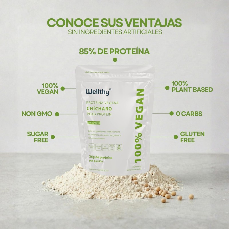 Wellthy Vegan Protein Powder - 25g Plant Based Protein, Gluten-Free