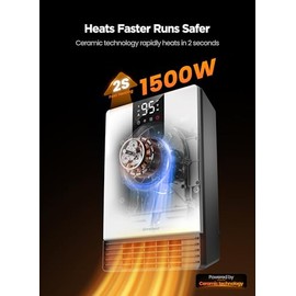 GiveBest Wall Heater for Bathroom, 1500W Fast Heating Electric Space Heater with ALCI Plug, Adjustable Thermostat, 3 Heating Modes, 24H Timer, Easy Mounted Heater for Indoor Use, Home, Office, White