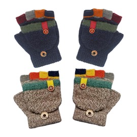 EPCDBBRT 2 Pairs Of Children'S Color Block Gloves, Warm Gloves, Children'S Knitted Gloves, Half Finger Gloves, Cute Children'S Gloves, Soft Gloves