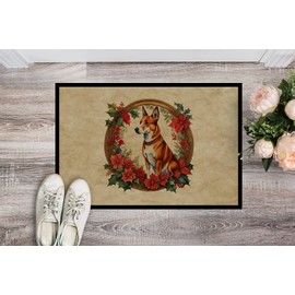 Caroline's Treasures DAC2311MAT Basenji Christmas Flowers Doormat Front Door Mat Indoor Outdoor Rugs for Entryway, Non Slip Washable Low Pile, 18H X 27W