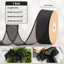 jijAcraft Jute Ribbon 4 cm Wide, 10 m Black Burlap Vintage Gift Ribbon with Wire, Wired Hessian Decorative Ribbon - for Crafts, Bow Knot, Wedding Decoration, Mourning, Valentine's Day, Easter