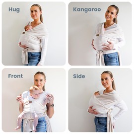Stylish Beige & Gold Baby Carrier Wrap: Comfortable, Soft & Supportive, Adjustable Ring Sling for Mom & Dad, Ideal for Baby Registry, Newborn to Toddler, Baby Shower
