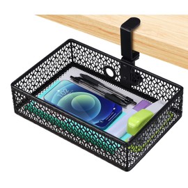 ROSYLINE OSYLINE Heavy Duty Clamp On Under Desk Drawer Organizer Storage Tray Basket with Non-Slip Pad Hanging Mount for Home Office Studio Bedroom or Dorm (Black)