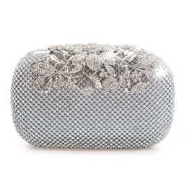 Unique Clasp Silver Diamante Crystal Diamond Evening bag Clutch Purse Party Bridal Prom