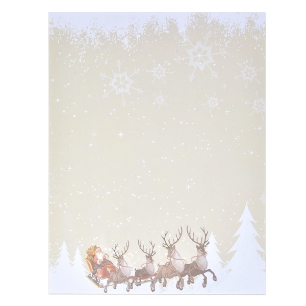 Christmas Stationery Paper Letterhead Sheets 100 Pack Holiday Xmas Winter Santa & Reindeer Design For Writing Letters Office Notes Wedding Invitations & Printing Supplies Size 8.5" X 11" Double Sided
