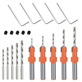 Countersink Drill Bit, 5 Countersink Drill Bit Sets with 5 Different Sizes, 5 Replaceable HSS Bits and 5 Hex Wrench for Wood Drilling,Plastic,Soft Metal,PVC