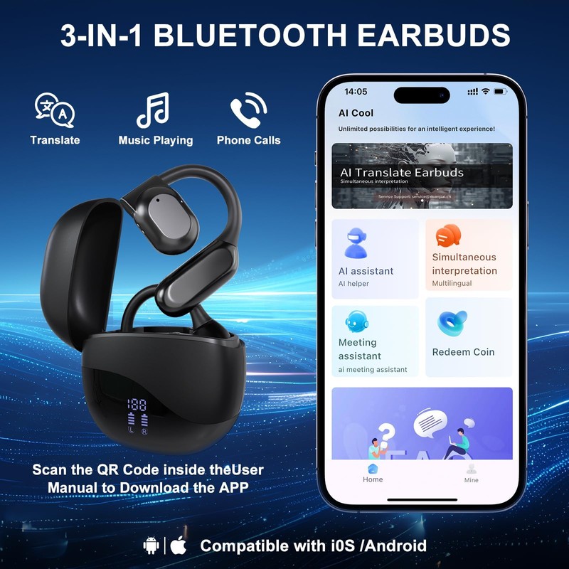 AI Real Time Translation Earbuds,144 Languages Real Time Translator,Bluetooth Wireless