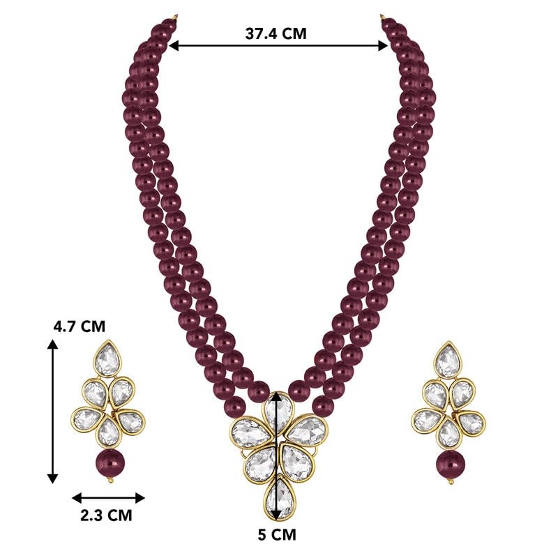 Aheli Crystal Pearl Long Collar con pendientes de caída Conjunto