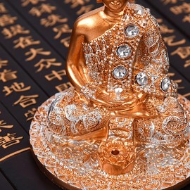 NOIAFZY 1PC Elegant Golden Buddha Incense Burner, Resin Craft with Crystal Accents, Zen Decor for Meditation Yoga Tea Room