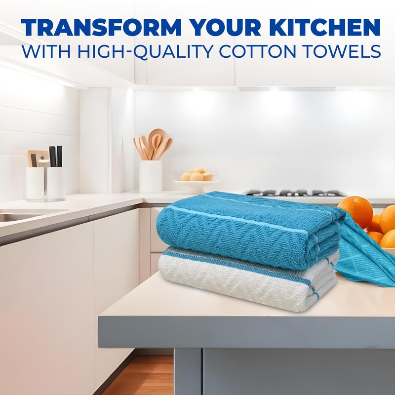 Towelogy Premium 100% Cotton Kitchen Towels - Super Absorbent &