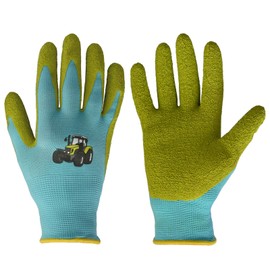 KALEAS Children's Garden Gloves, Work Gloves, Knitted Gloves with Latex Coating, Non-Slip, Breathable, from 3 Years, 1 Pair (23012) (5 (7-9 Years), Blue/Yellow)