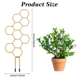 Grevosea 14 Inch Trellis for Climbing Plants Indoor, Plant Trellis Indoor Small Trellis for Potted Plants Honeycomb Metal Pothos Plant Climber Support for Flower Stem Vines Indoor Plants Supports