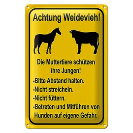 Achtung Weidevieh | Warning Sign for Pastures | Robust Tin Sign | 20 cm x 30 cm