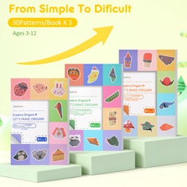 Origami Paper for Kids Ages 5-8,8-12, Double Sided Origami Kit 90 Patterns, Easy Fold Beginner Set with Guide Book, Summer Indoor & Classroom Crafts /DIY Birthday Holiday Gifts for Boys Girls