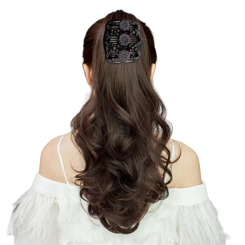 LOVEF Women Magic Hair Combs Wood Beaded Stretch Double Side