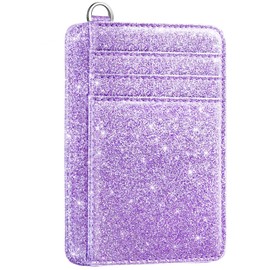 Slim Front Pocket Wallet RFID ID Card Holder Cute Small Wallet with Keychian for Women, Glitter Purple, Slim