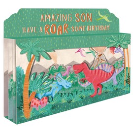 Spectacular 3D Roar-Some Dinosaur Scene Son Birthday Card Freestanding Cards SPT010