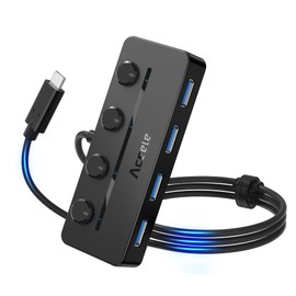Aceele Hub USB C, Adaptador Tipo C a 4 Puertos USB A, Multi Hub USB 3.0 con Interruptor Independiente y LED, Compatible con PC, Laptop, Macbook Pro Air M1 M2, iMac y Más Dispositivos Tipo C, 100CM