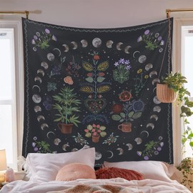 SparkLia Plant Aesthetic Tapestry, Botanical Moon Phase Tapestry Wall Hanging Nature Tapestries Floral Tapestry for Bedroom Living Room (51" x 59")