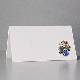 Nancy Nikko Place Cards - Blue and White Pot with Pink Flowers for Weddings, Showers, and Dinner Parties. Table Tent Style, Scored for Easy Folding. Available in Pkgs of 12/25 / 50 (50)
