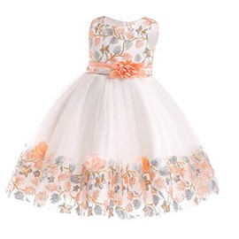 NSSMWTTC 6M-10T Flower Girls Dresses Children Pageant Party New Year Performance A Line Dress 4T 5 Years (Orange,120)