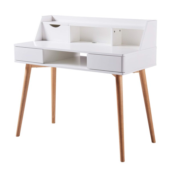 Versanora Creativo White Work Study Table Desk With Storage Drawer Shelf Natural Finish For Living Room Home and Office