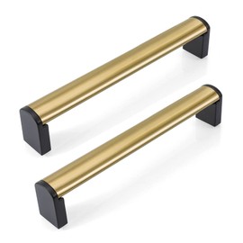 FULGENTE 10 Pack Brushed Brass Cabinet Handles 6-1/5" (160mm) - Gold and Black Kitchen Cupboard Pulls, Dresser Drawer Handles for Bathroom, Bedroom, Office - Includes Mounting Screws