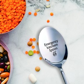 Emergency Icecream Spoon,Funny Engraved Stainless Spoon,Ice Cream Spoon Gifts for Women Men Kids，Ice Cream Lovers Gifts,Best Birthday Valentine Ice Cream Day Christmas Gift
