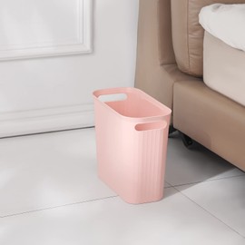 rejomiik cubeta de basura pequeño, cubeta de basura delgado de 3.5 galones, contenedor de basura de plástico con asas para baño, recámara, oficina, hogar, recámara, cocina, rectangular, rosa roseta