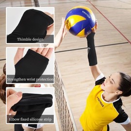 DEARBAG 1 Pair of Volleyball Arm Protectors for Women, Forearm Protection Accessories for Volleyball Training, Sports Forearm Sleeves - Wrist Support with 3 mm Protective Pad and Thumb Hole (Black, L