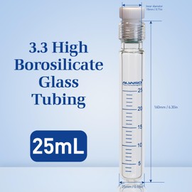 ALWSCI 25ml Heavy Wall Pressure Bottle, 3.3 Borosilicate, 25x160mm, Lab High Glass Pressure Vessel, Cylindrical with 12mm PTFE Thread Seal Plug
