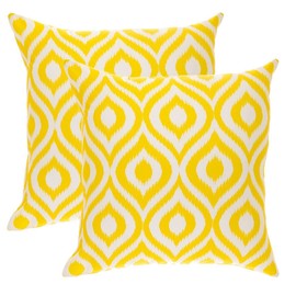 TreeWool (2 Pack Ogee Ikat Accent Cotton Canvas Cushion Covers (50 x 50 cm, Yellow & White)