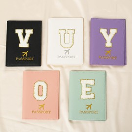 ZVRSUA Passport Case and Luggage Tag with Letter C, Passport Case, Passport Cover, ID Folder, Passport, Luggage Tag for Cruises and Air Travel, Gift for Women/Teenagers/Child (Green C)