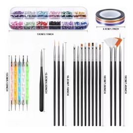 Burkey Kit De Arte De Uñas, Pinceles Decorar Manicura Decoración