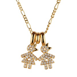 LuckyLy Collar para Mujer de Niños Personalizado, Baño de Oro 14k y Zirconia Cúbica, Cadena y Charms – Joyería ideal Regalos para Mamá Navidad, Día de Madres, Regalos Mujer Cumpleaños, Darcy 2 Niñas