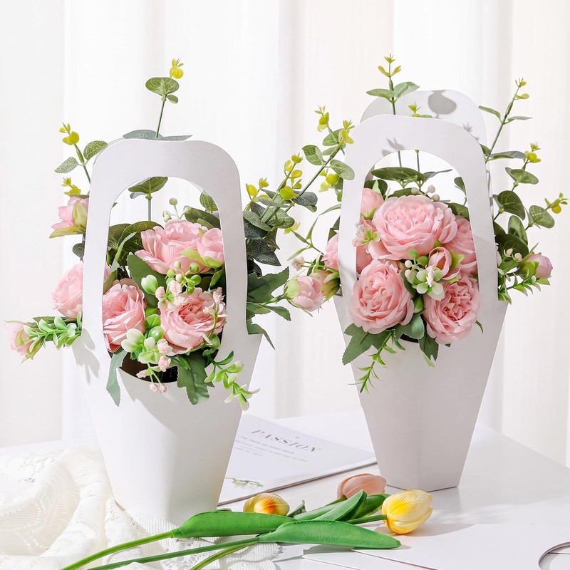 Gilprop 100 Packs Kraft Paper Flowers Gift Bags with Handle