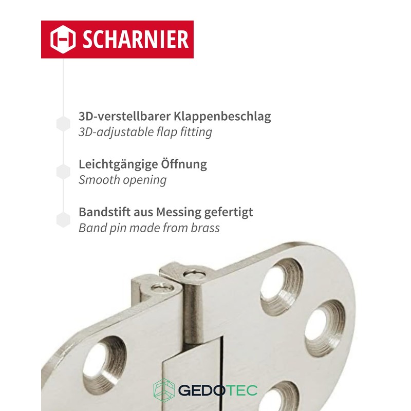 Gedotec Furniture Hinge Brass Folding Table Hinge for Folding and