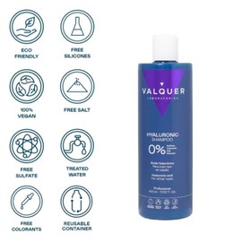 Valquer Hyaluronic Acid Shampoo. Extra hydration and vitality. For all hair types. Zero%- 1000 ml