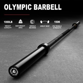 LIONSCOOL 7ft Olympic Barbell (Black E-coating, 1000LBS, No Center Knurl)