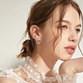 Heart Earrings 925 Sterling Silver Heart Earrings Heart Jewellery Gift for Women, Sterling Silver, No Gemstone