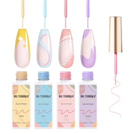 BUTIBBJA Gel Liner Nail Art Polish Set 4 Pcs,Yellow Pink Blue Purple, with Thin Nail Art Brush in Bottle,Use with Soak off Led Lamp,Each 0.33fl.oz