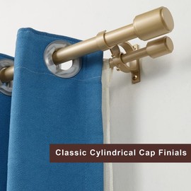 Double Curtain Rods for Windows 72-144 Inches, Double Drapery Rod Decorative Curtain Rod with Cap Finials, 1 Inch Front and 5/8 Inch Back Dual Curtain Rod Adjustable Double Window Rods Light Gold