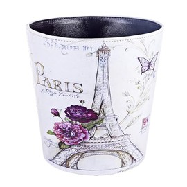keivmlvt 10 Litre Leather Bin - High-Quality PU Leather Waste Paper Bin for Office and Children's Room - Handmade Bin without Lid (Eiffel Tower)