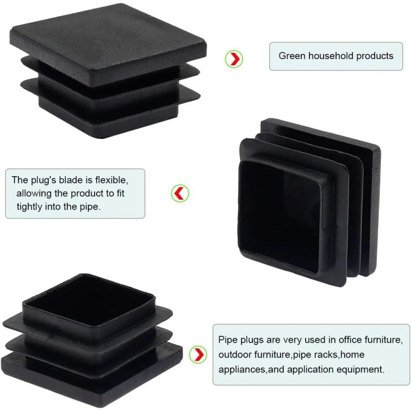 Suiwotin 24Pack 19Mm (3/4 Inch) Square Plastic Plug, Square Tubing