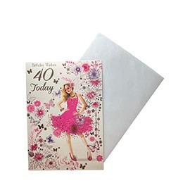 "Express Yourself" Birthday Card for Woman Age 40 - Floral Design with Glitter Accents - Includes Envelope