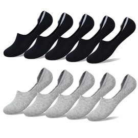 YouShow Sneaker Socks for Men and Women, 10 Pairs of Invisible Socks, Unisex, 5 x black + 5 x grey