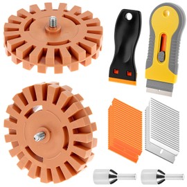QWORK Decal Remover Eraser Wheel Tool Kit - Includes Eraser Wheel, Stainless Steel Scraper, and Plastic Razor Scraper for Auto Body Vinyl Decal Removal