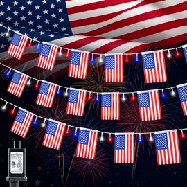 Toodour 4th of July Decoration Lights, 42ft 50LED Red White and Blue Lights, American Flag Lights Outdoor with 13 Modes, Waterproof Patriotic String Light Plug in Memorial Day Independence Day Decor